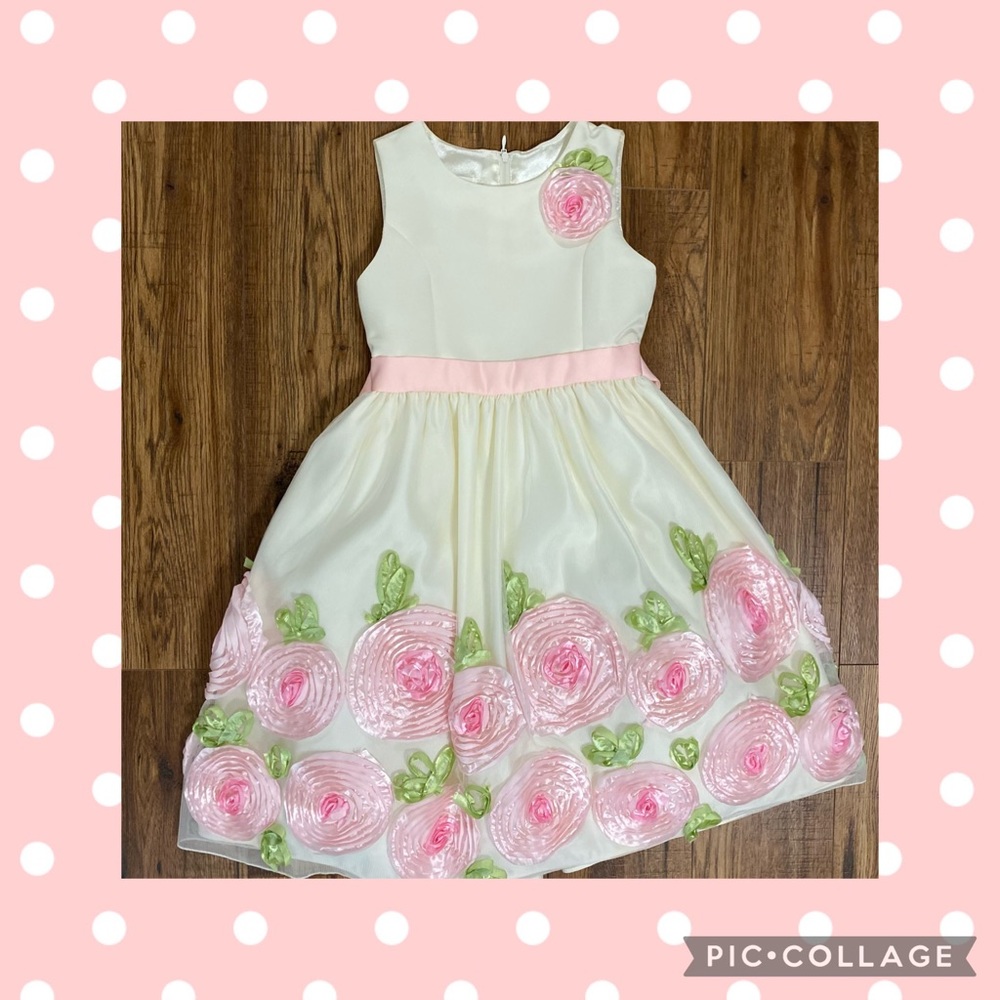 Ivory, Pink and Green Dress (Size 8)